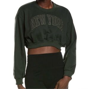 Zara Dark Green New York Crop Sweatshirt